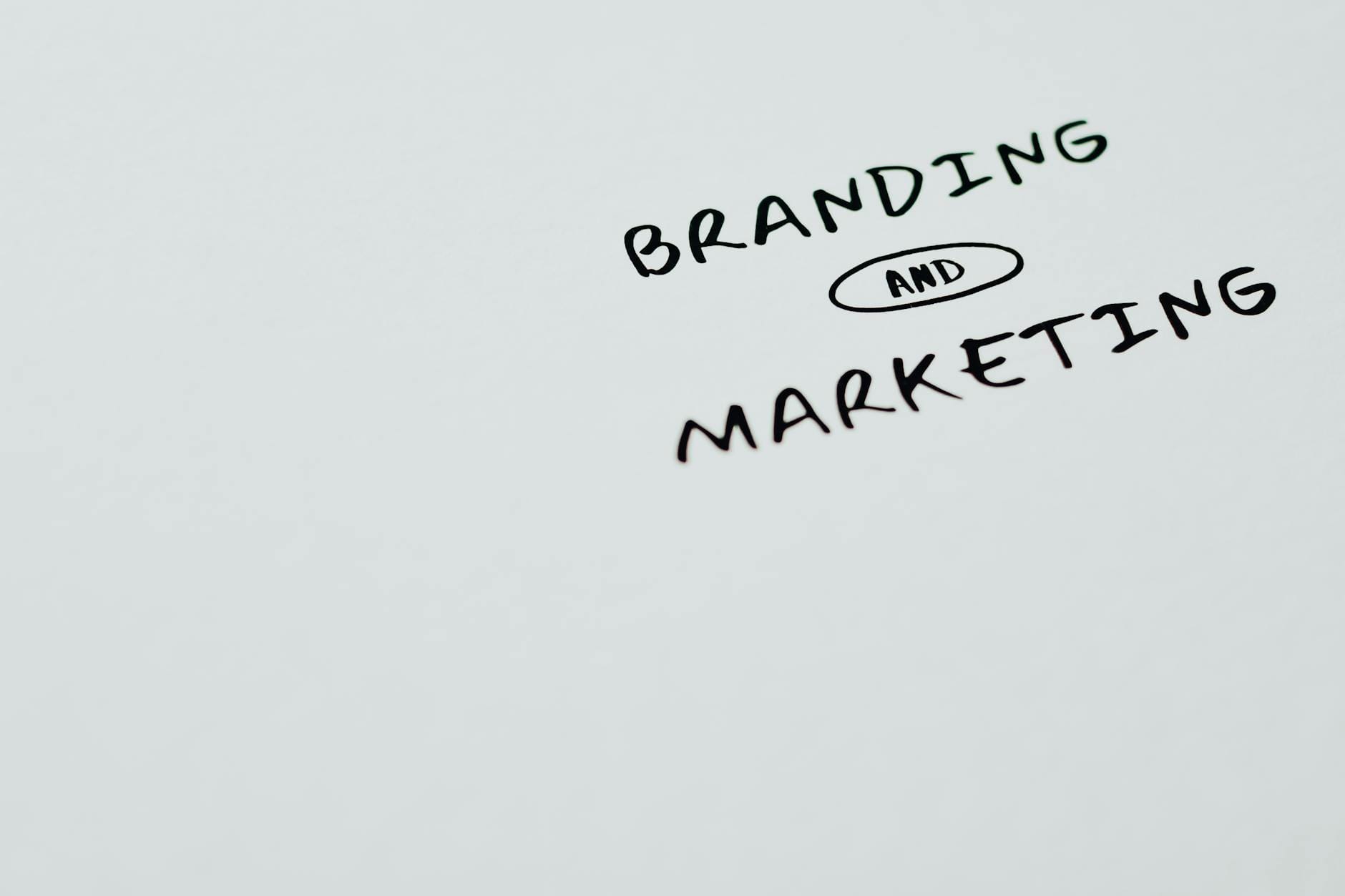 Minimalistyczny napis Branding i Marketing na białym tle